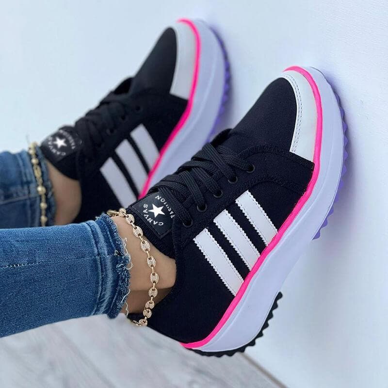 Women's Fashion Color-blocking Lace-up Platform Sneakers - Greatonushoes