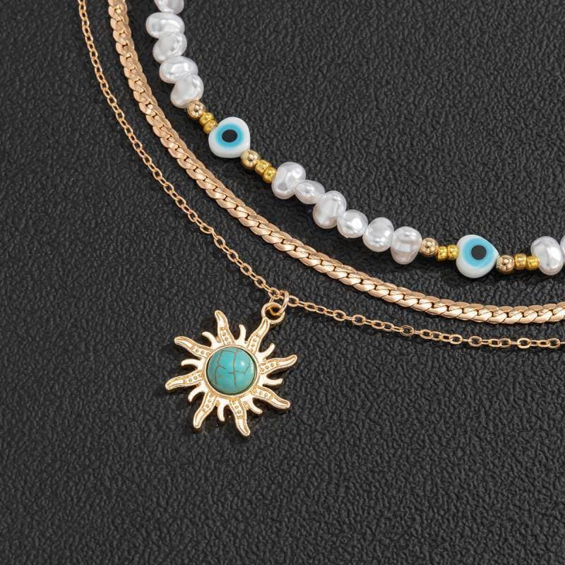Women's Vintage Faux Pearl Sun Pendant Necklaces - Greatonushoes