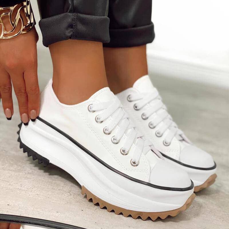 Women's Fashion Casual Lace-up Platform Heel Sneakers - Greatonushoes