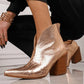 Women's Fashion Web celebrity style Solid Color Zipper Chunky Heel Boots - Greatonushoes
