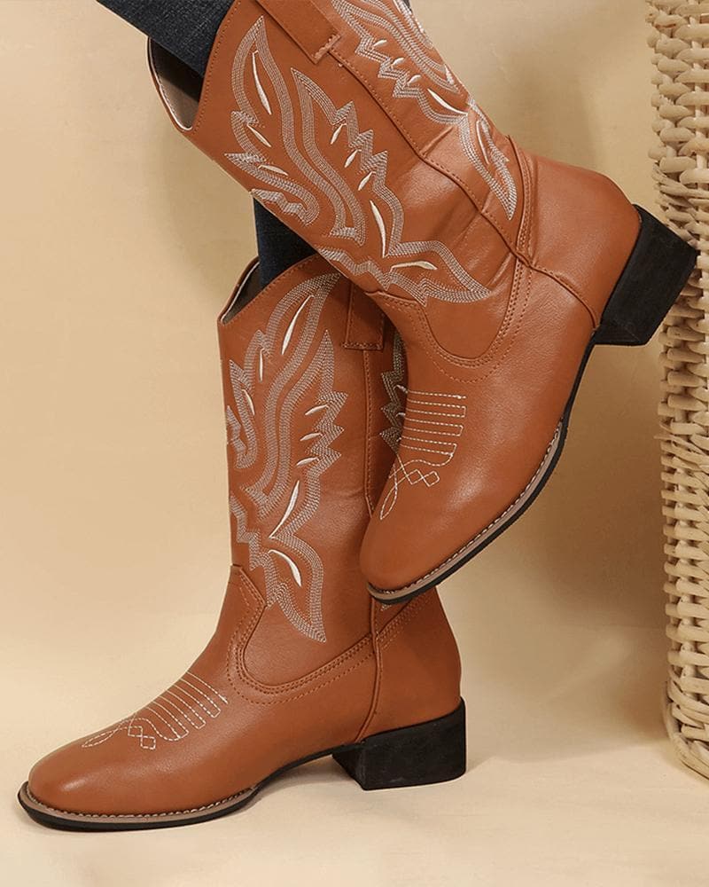 Women's Casual Retro Daily Floral Embroidery Boots - Greatonushoes