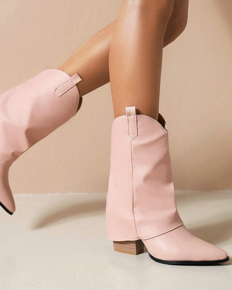 Women's Fashion Web celebrity style Slip On Chunky Heel Boots - Greatonushoes