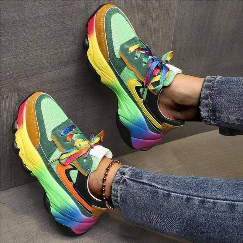 Women's Splicing Lace-up Platform Sneakers - Greatonushoes