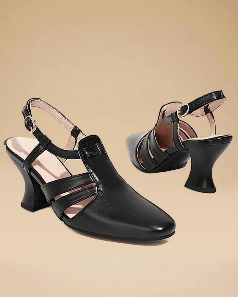 Waomen's Elegant Simple Square Toe Adjusting Buckle Heels - Greatonushoes