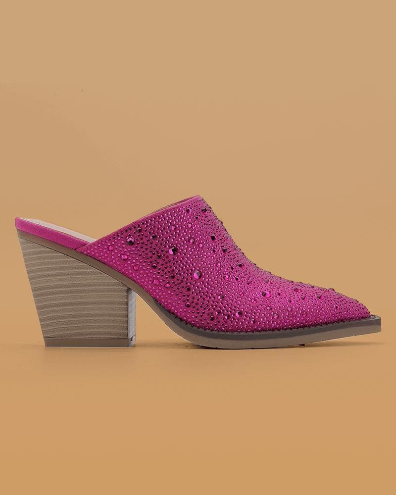 Women's Fashion Web celebrity style Rhinestone Pointed Toe Chunky Heel Clogs - Greatonushoes