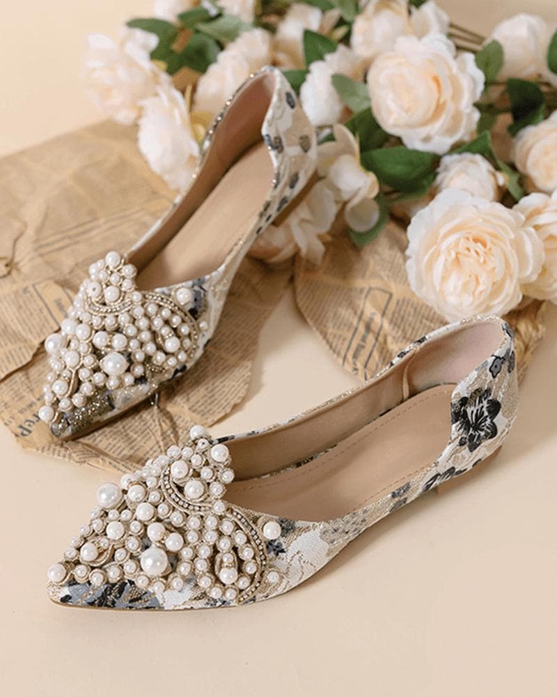 Women's Elegant Daily Pearl Flat Shoes - Greatonushoes