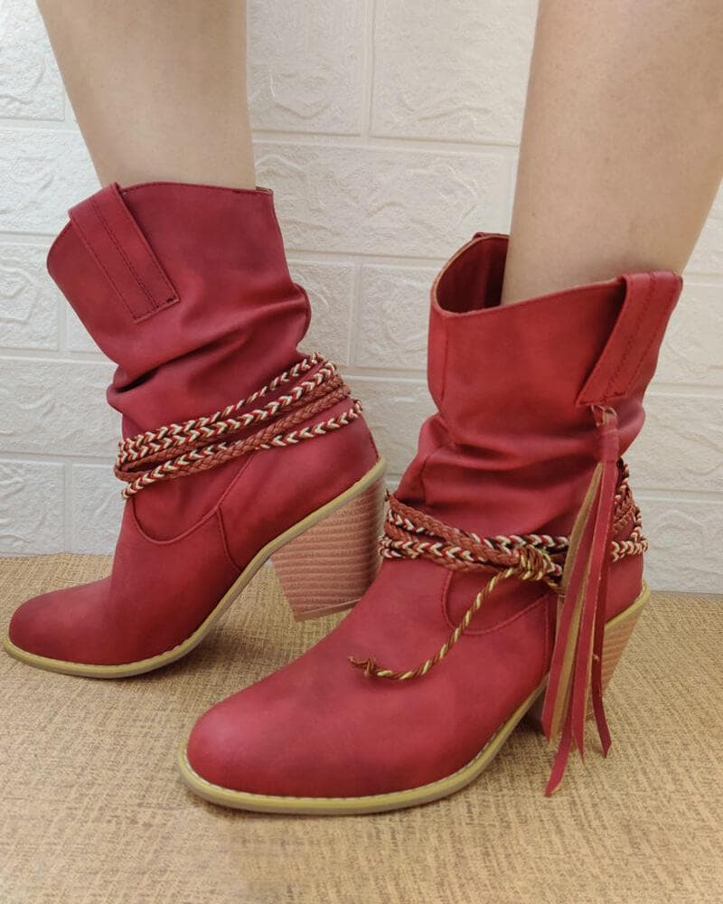 Women's Casual Daily Slip On Chunky Heel Boots - Greatonushoes