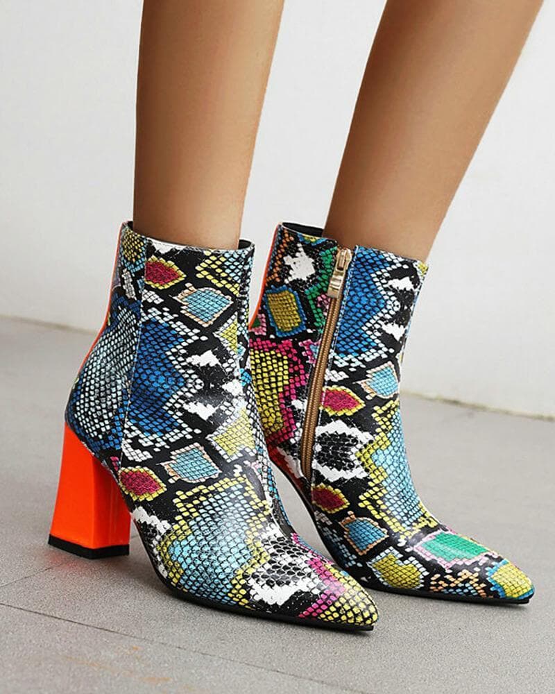 Women's Fashion Animal Print Zipper Ankle Boots - Greatonushoes