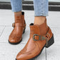 Women's Casual Retro Buckle Decoration Slip On Ankle Boots - Greatonushoes