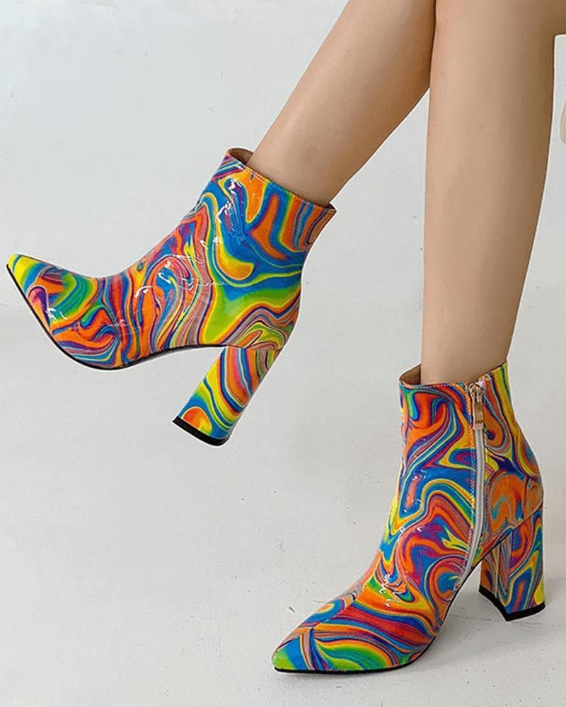 Women's Fashion Web celebrity style Multicolor Zipper Pointed Toe Boots - Greatonushoes