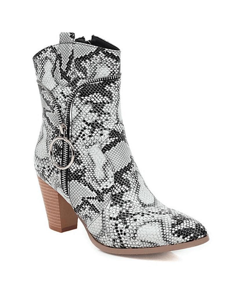 Women's Fashion Anmal Print Zipper Ankle Boots - Greatonushoes
