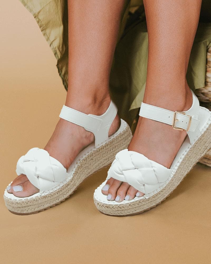 Women's Casual Braided Strap Adjusting Buckle Flat Sandals - Greatonushoes