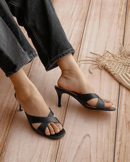 Women's Fashion Solid Color Slip On Heels Sandals - Greatonushoes