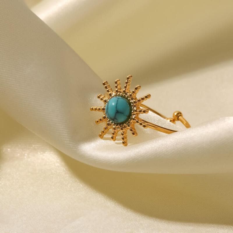 Women's Sun Shaped Turquoise/Turquoise Open Ring - Greatonushoes