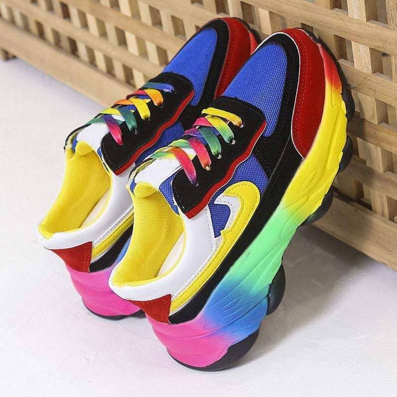 Women's Splicing Lace-up Platform Sneakers - Greatonushoes