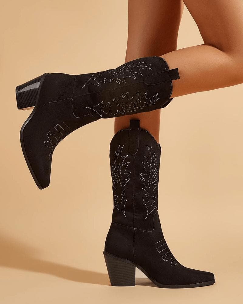 Women's Elegant Embroidery Chunky Heel Boots - Greatonushoes