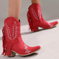 Women's Fashion Web celebrity style Floral Embroidery Tassel Ankle Boots - Greatonushoes
