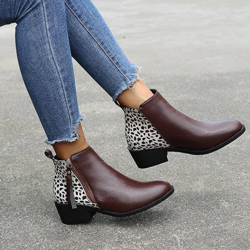 Women's Pattern Side-zip Chunky Heel Ankle Boots - Greatonushoes