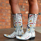 Women's Embroidery Pointed Toe Chunky Heel Western Cowboy Boots - Greatonushoes