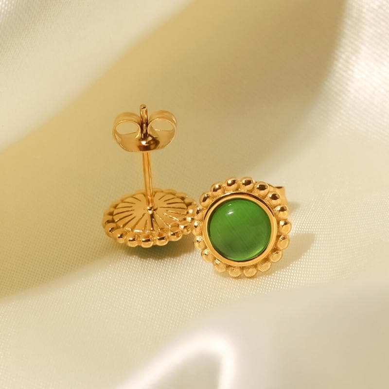 Women's Green Opal Stud Earrings - Greatonushoes