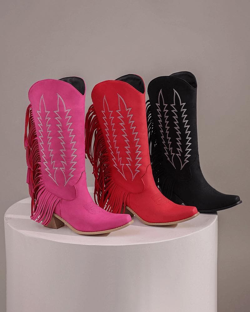 Women's Web celebrity style Embroidery Tassel Boots - Greatonushoes
