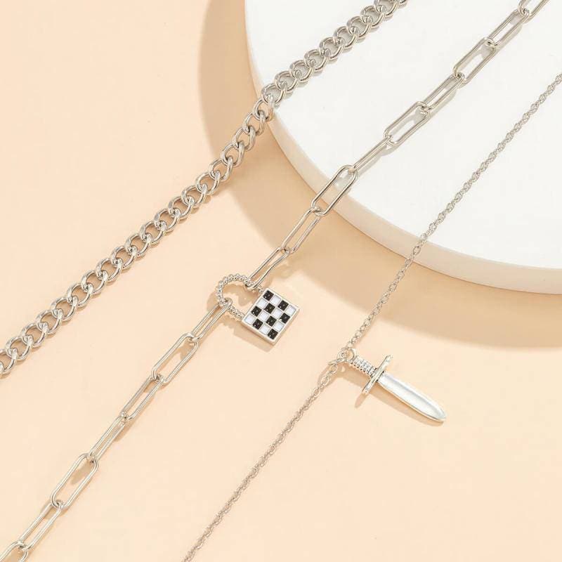 Women's Penk Style Checkerboard Pendant Necklaces - Greatonushoes