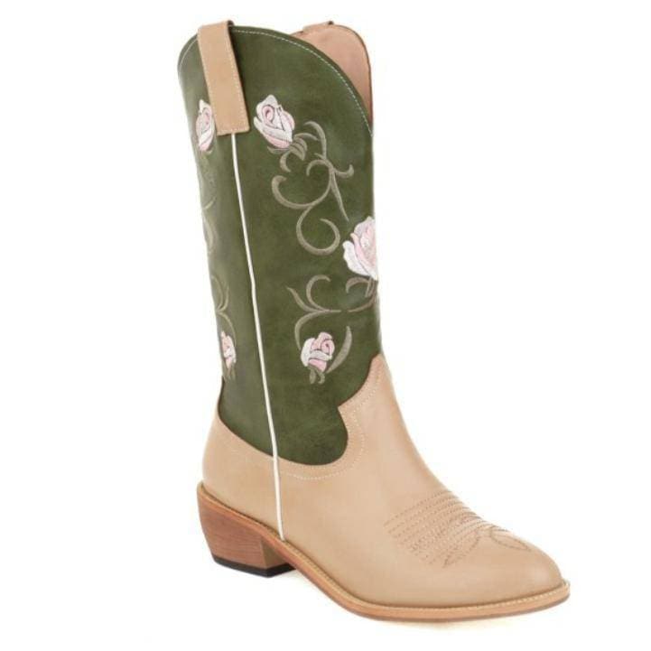 Women's Embroidery Mid-calf Riding Western Cowboy Boots - Greatonushoes